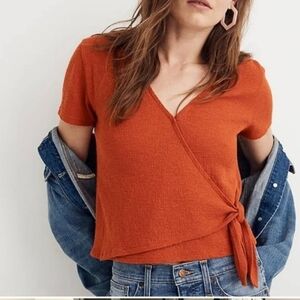 Madewell Faux Wrap tie waist top in cinnamon S